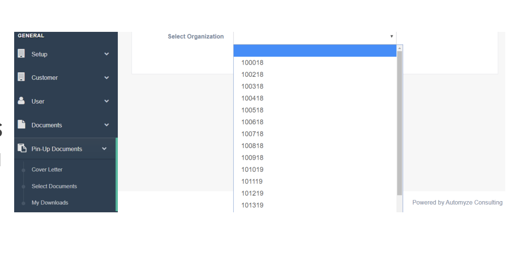Document Management System – Select Organization and Pin-Up Documents