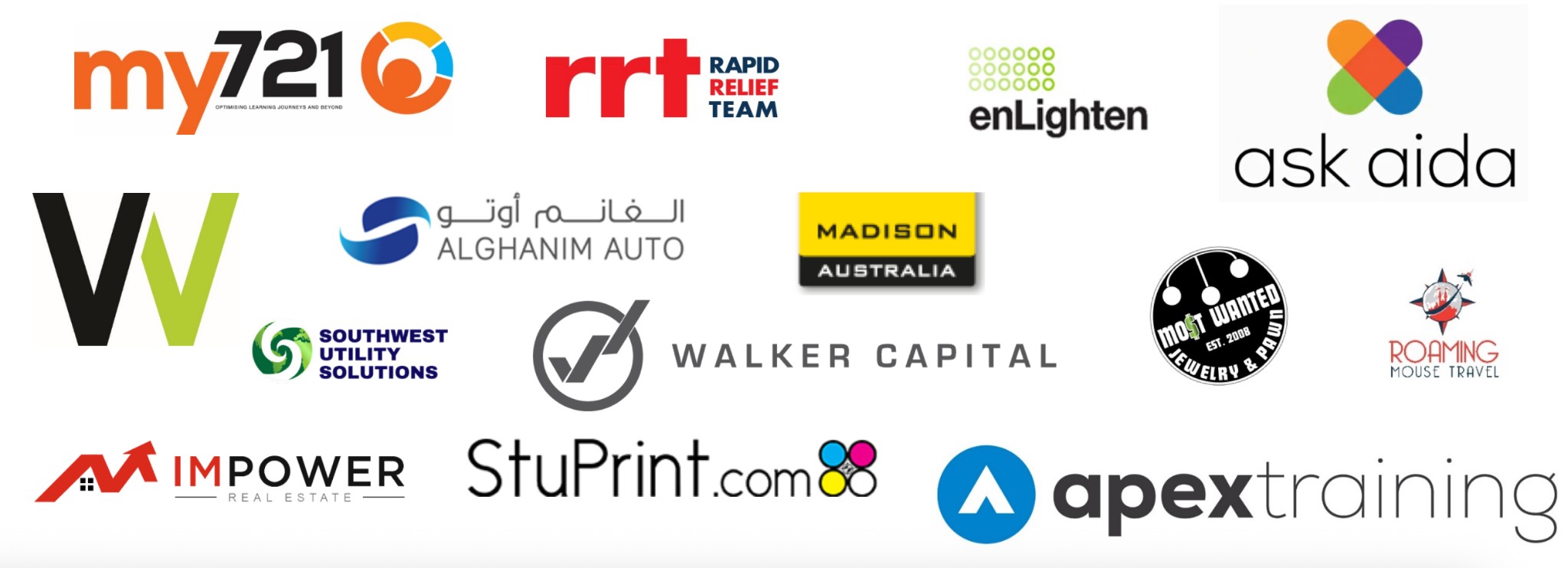 Client and partner logos – learning, travel, real estate, retail